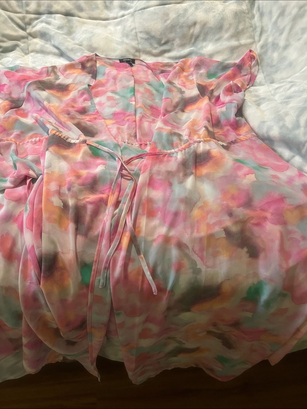 torrid Pink Multi Watercolor Tie Kimono